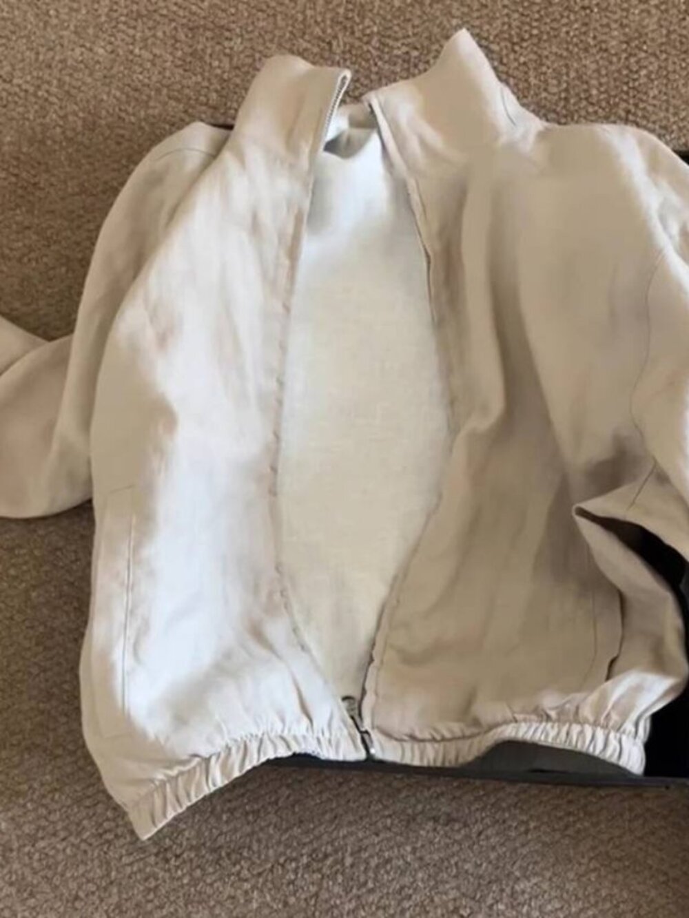 Cream Zip-Up Bomber Jacket